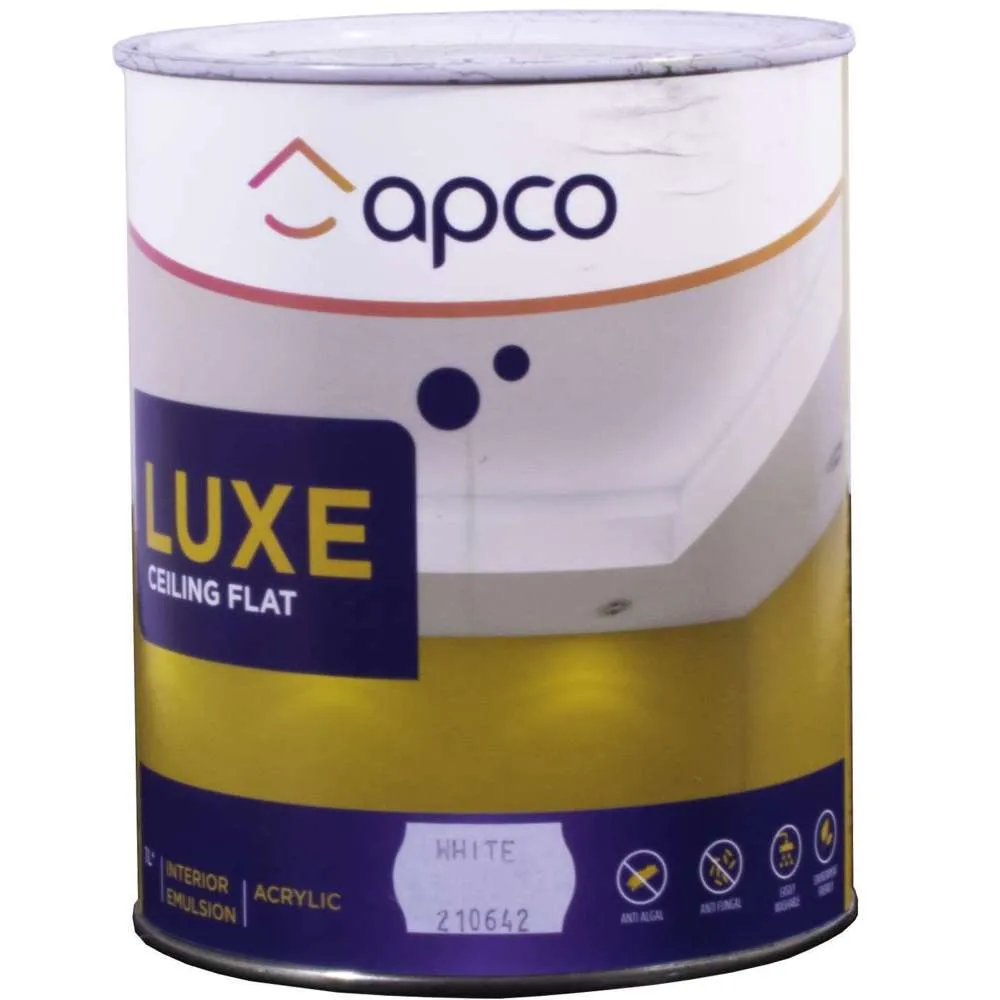 Apco Luxe Ceiling Paint Flat Acrylic White 1L