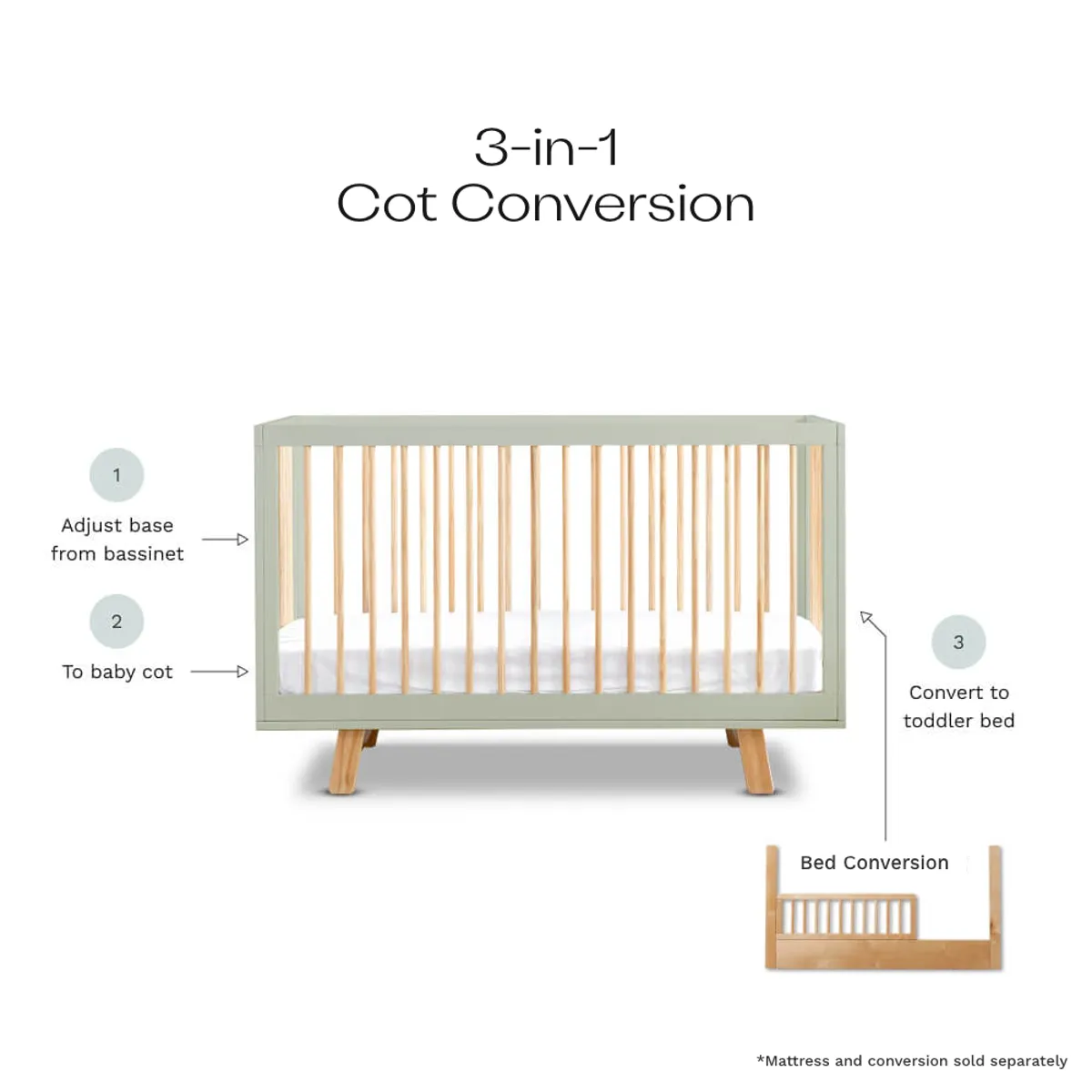 Aspen Classic Cot - Sage/Natural Mocka