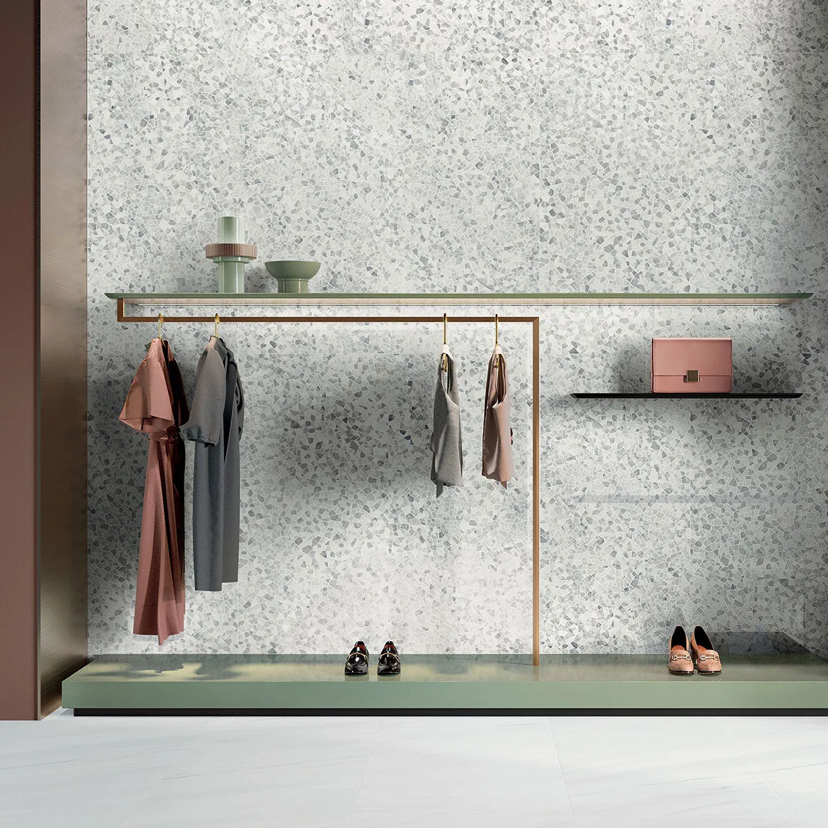 Deluxe Calacatta Cervaiole Terrazzo Effect Porcelain Tile 60x120cm Gloss