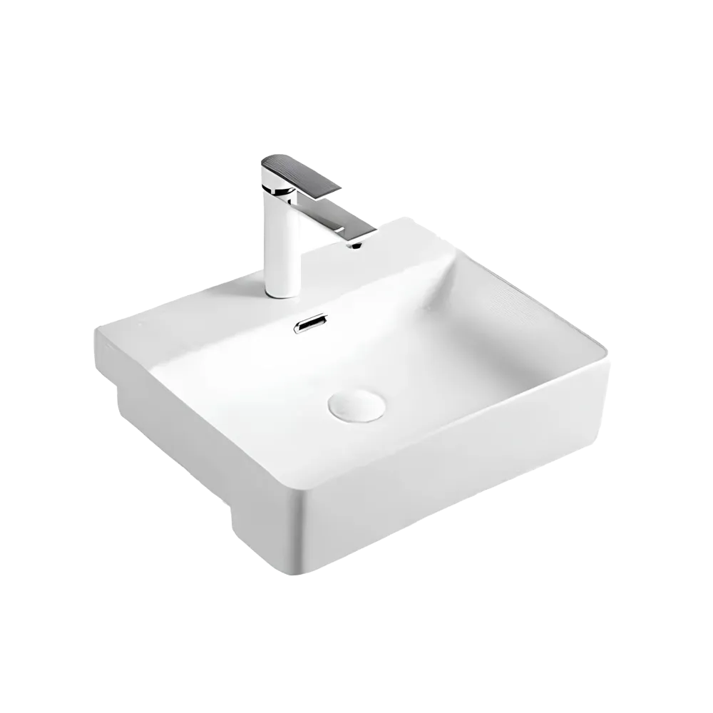 Inox Semi-Recessed Square Basin with Waste 500 x 420 x 130mm White