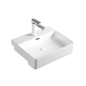 Inox Semi-Recessed Square Basin with Waste 500 x 420 x 130mm White