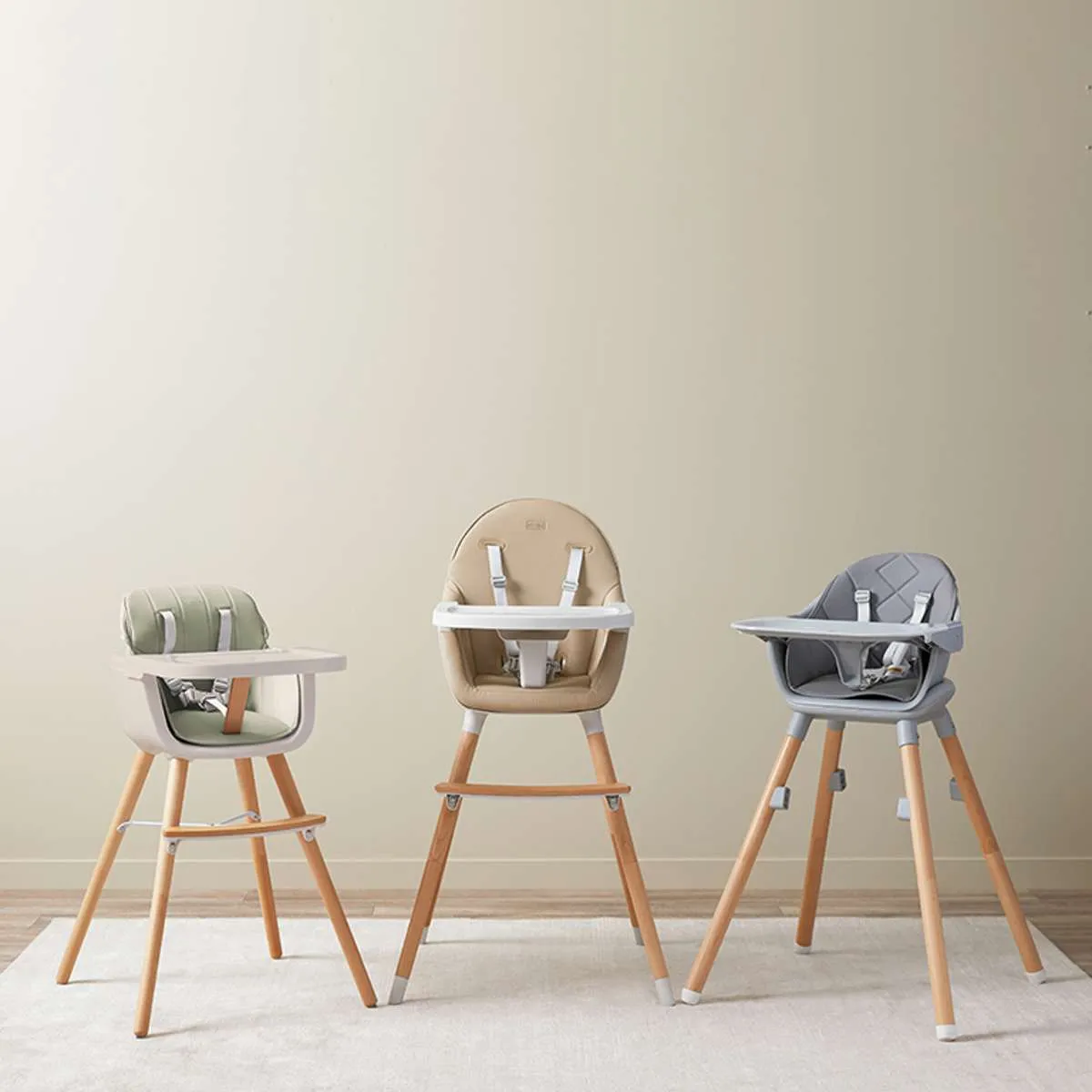 Jenson Natural Highchair - Sage Green Mocka