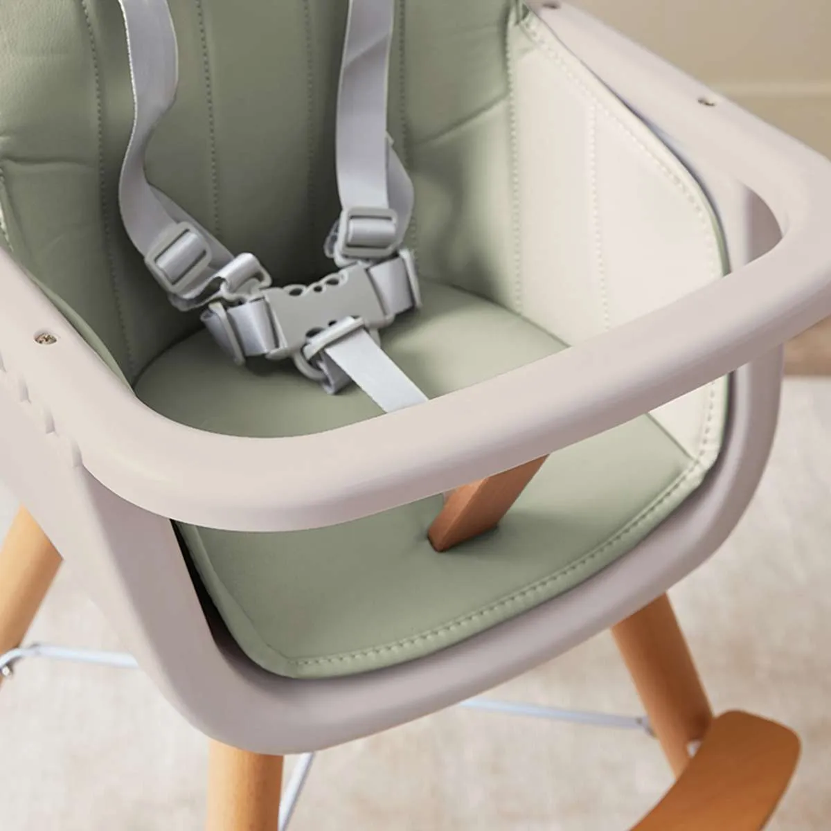 Jenson Natural Highchair - Sage Green Mocka