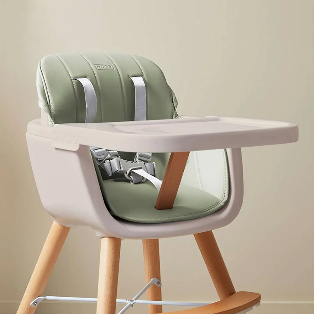 Jenson Natural Highchair - Sage Green Mocka