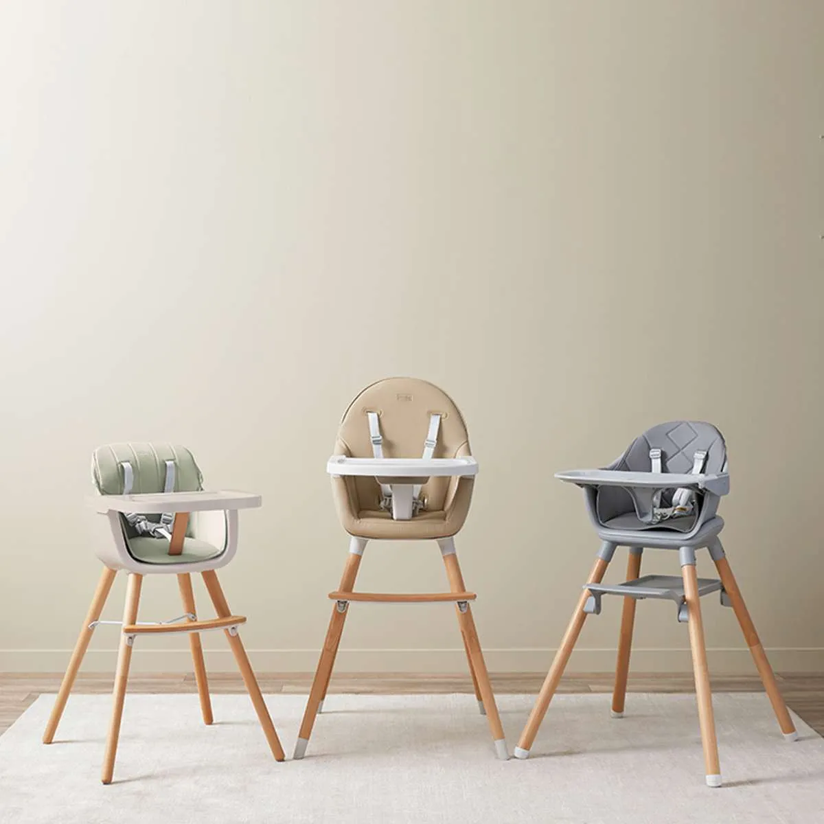 Jenson Natural Highchair - Sage Green Mocka