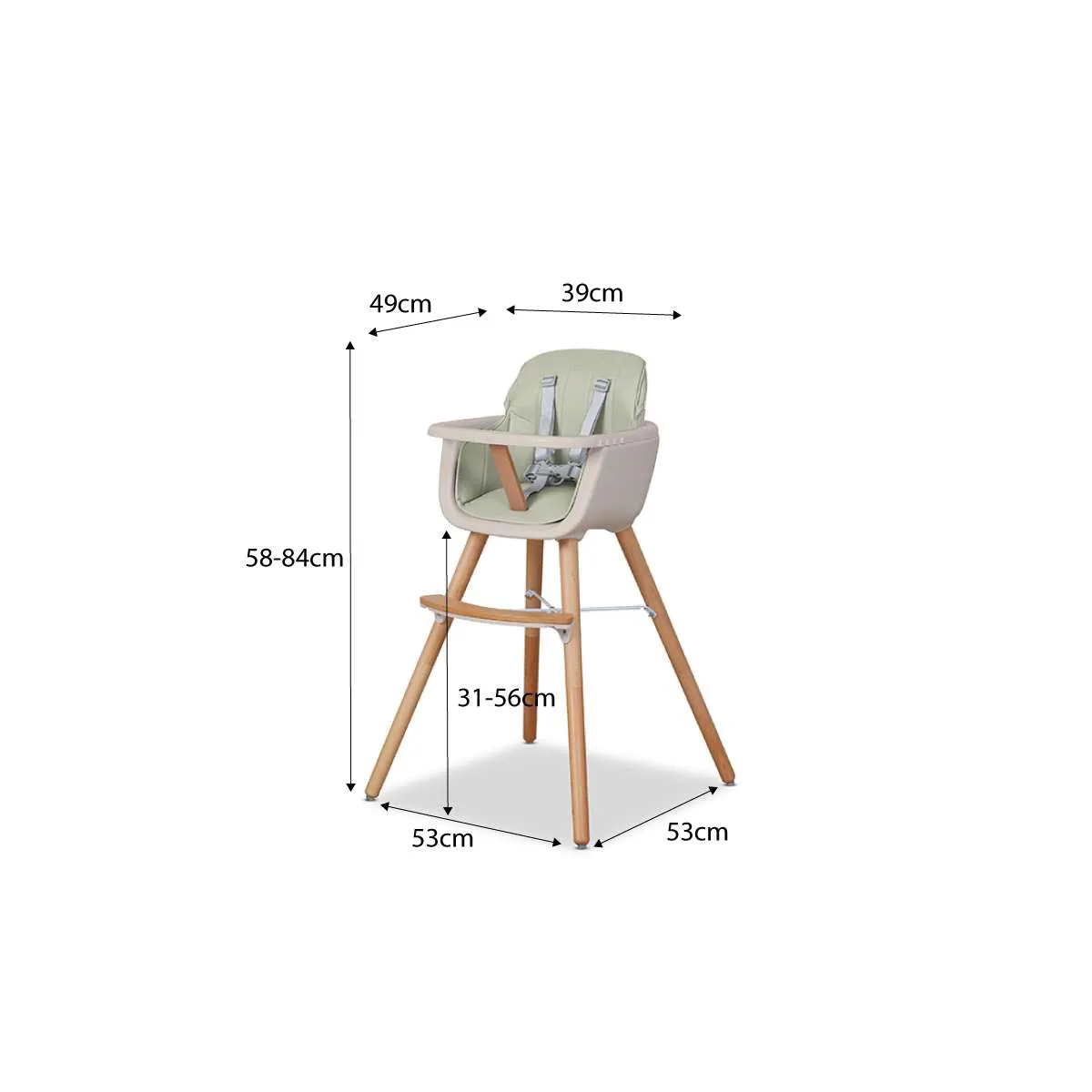 Jenson Natural Highchair - Sage Green Mocka