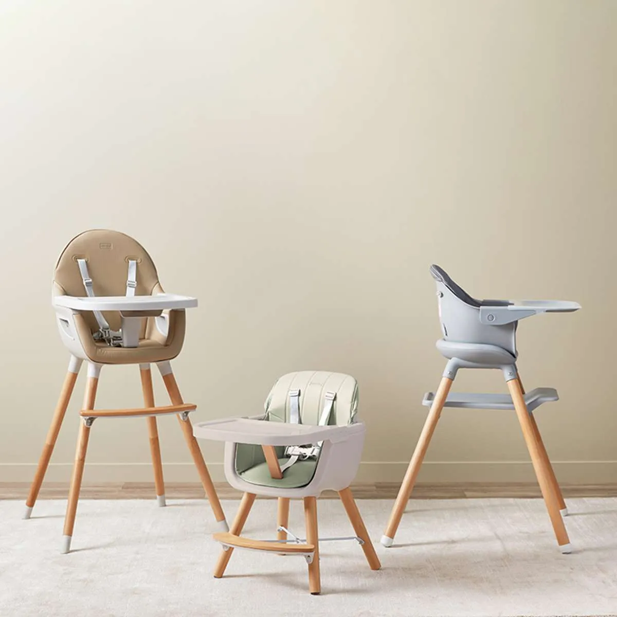 Jenson Natural Highchair - Sage Green Mocka
