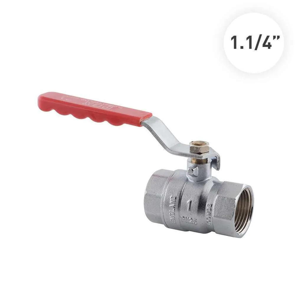 Pex Ball Valve 1 1/4" Brass w/ CP Lever Arm
