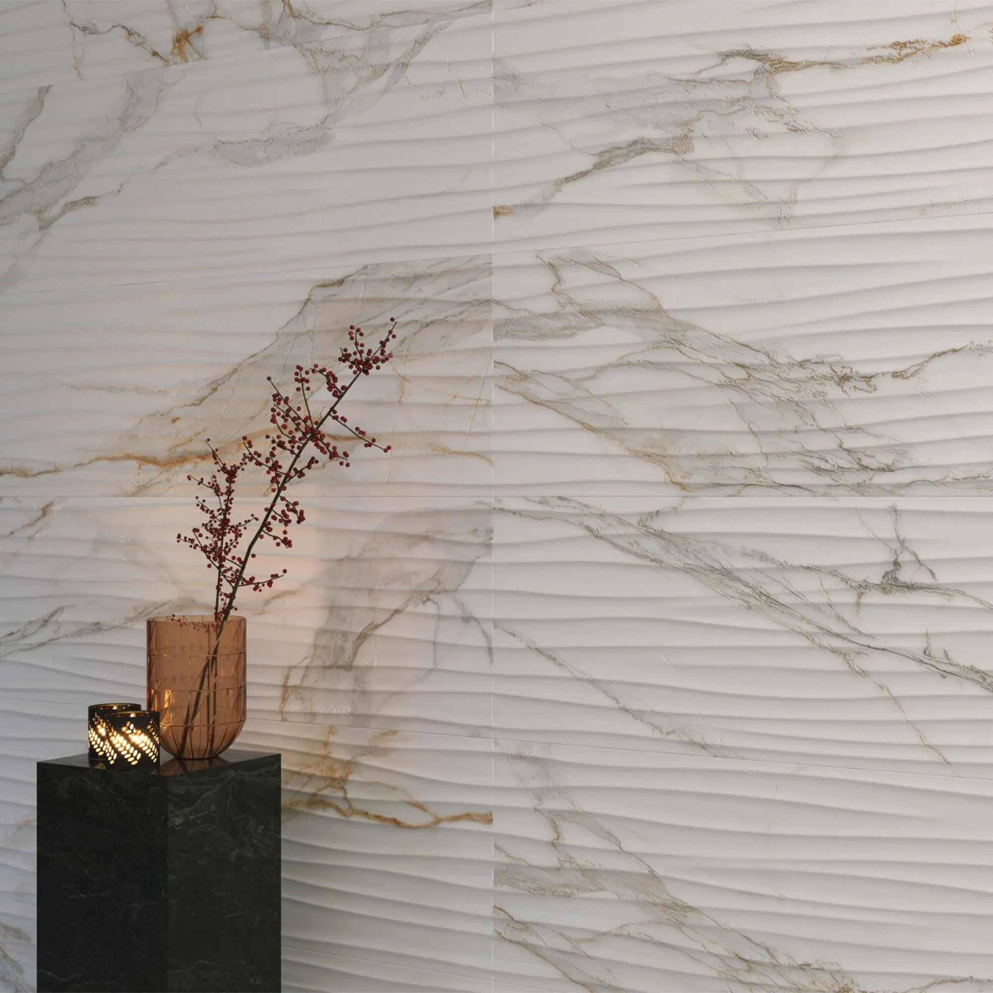 Praline Gold 4D Decor Marble Effect Wall Tile 33x100cm Matt