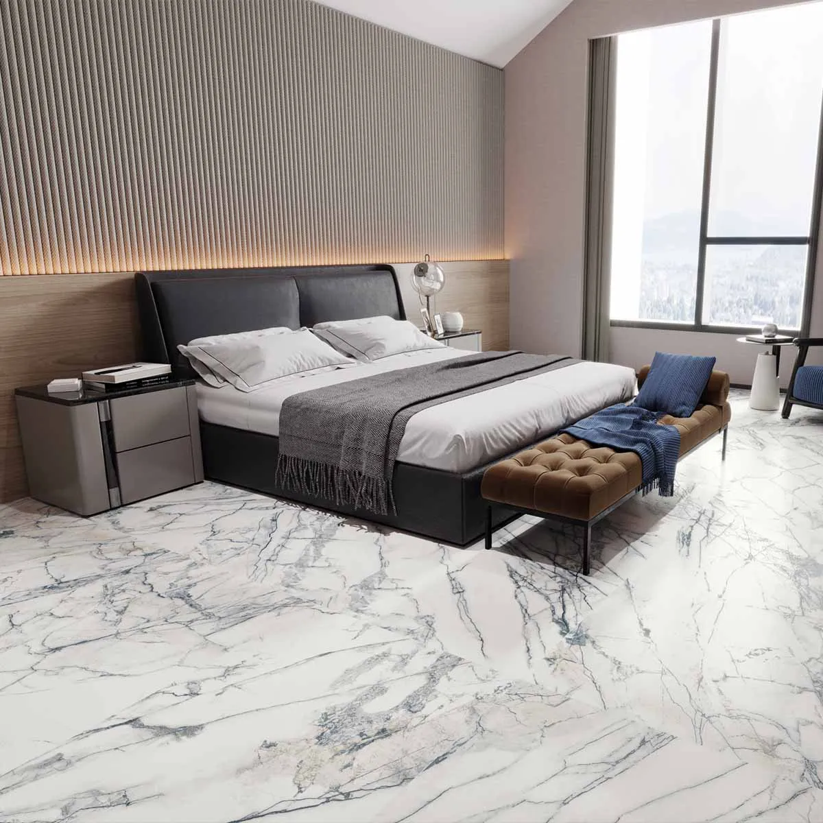 Premiere White 4D Shaped Marble Effect Porcelain Tile 100x100cm Matt