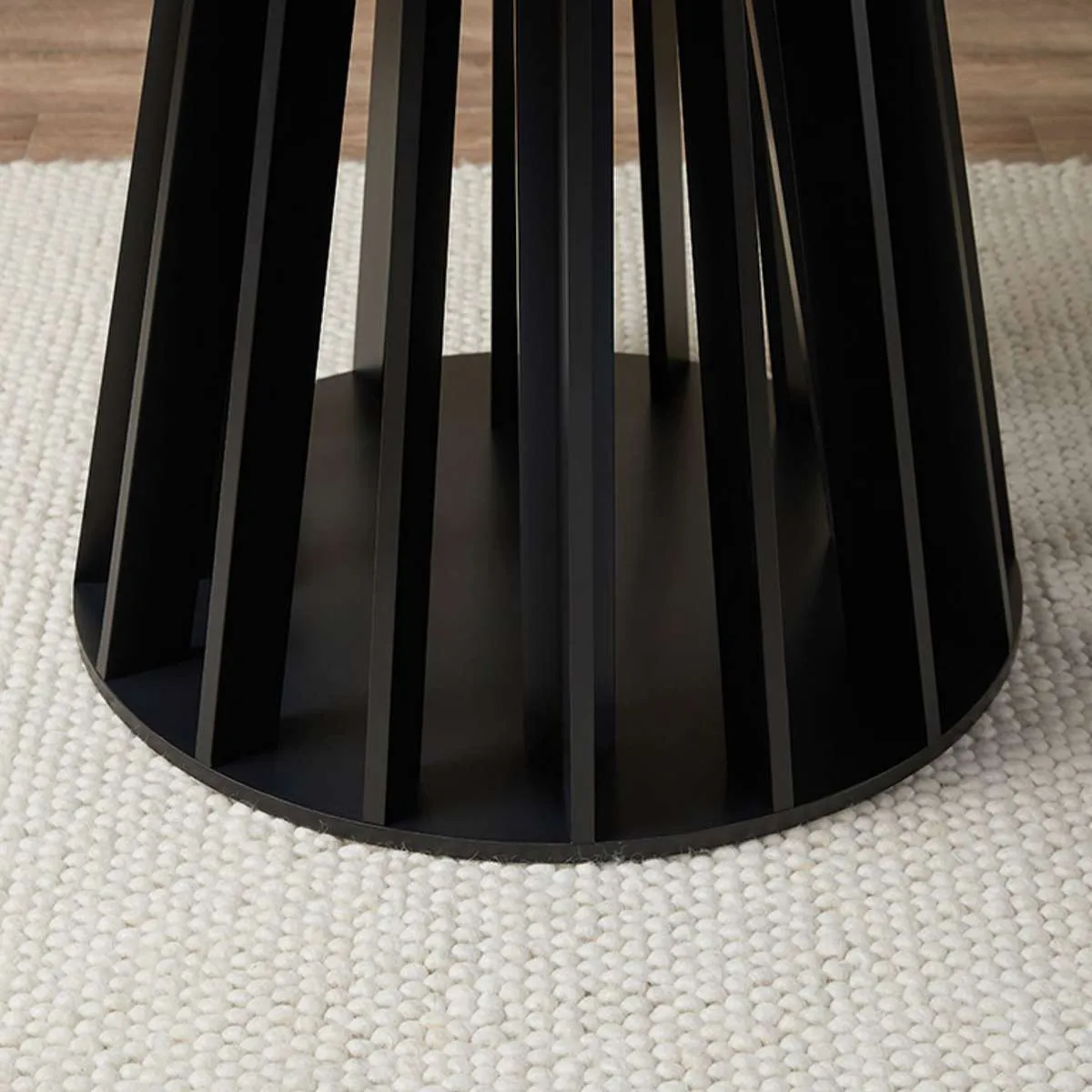 Rune Four Seater Slatted Round Dining Table - Black Mocka