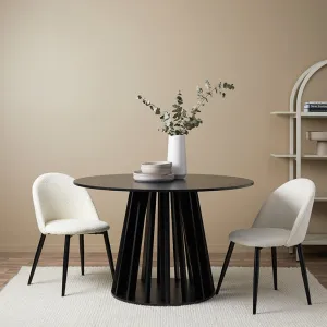 Rune Four Seater Slatted Round Dining Table - Black Mocka