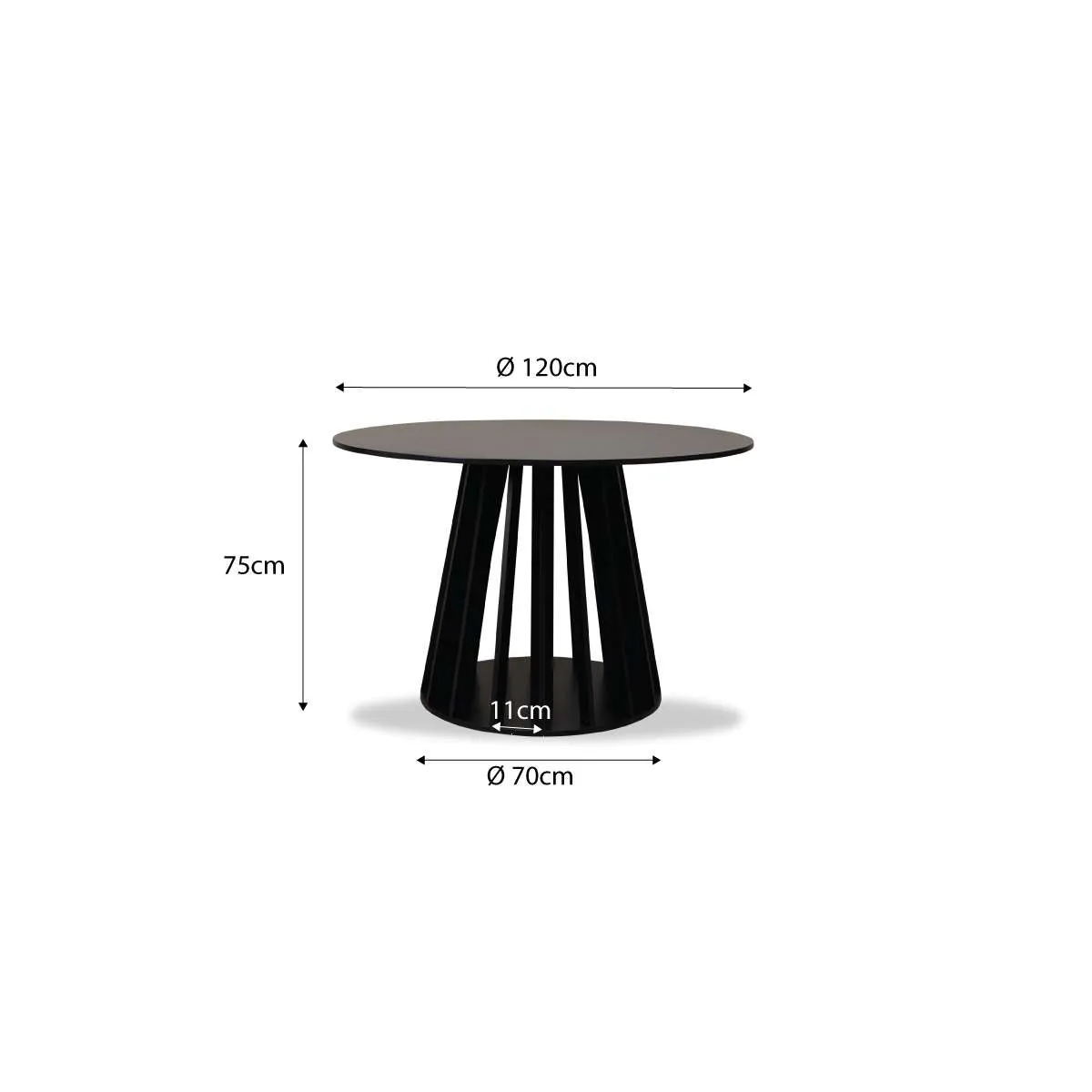 Rune Four Seater Slatted Round Dining Table - Black Mocka