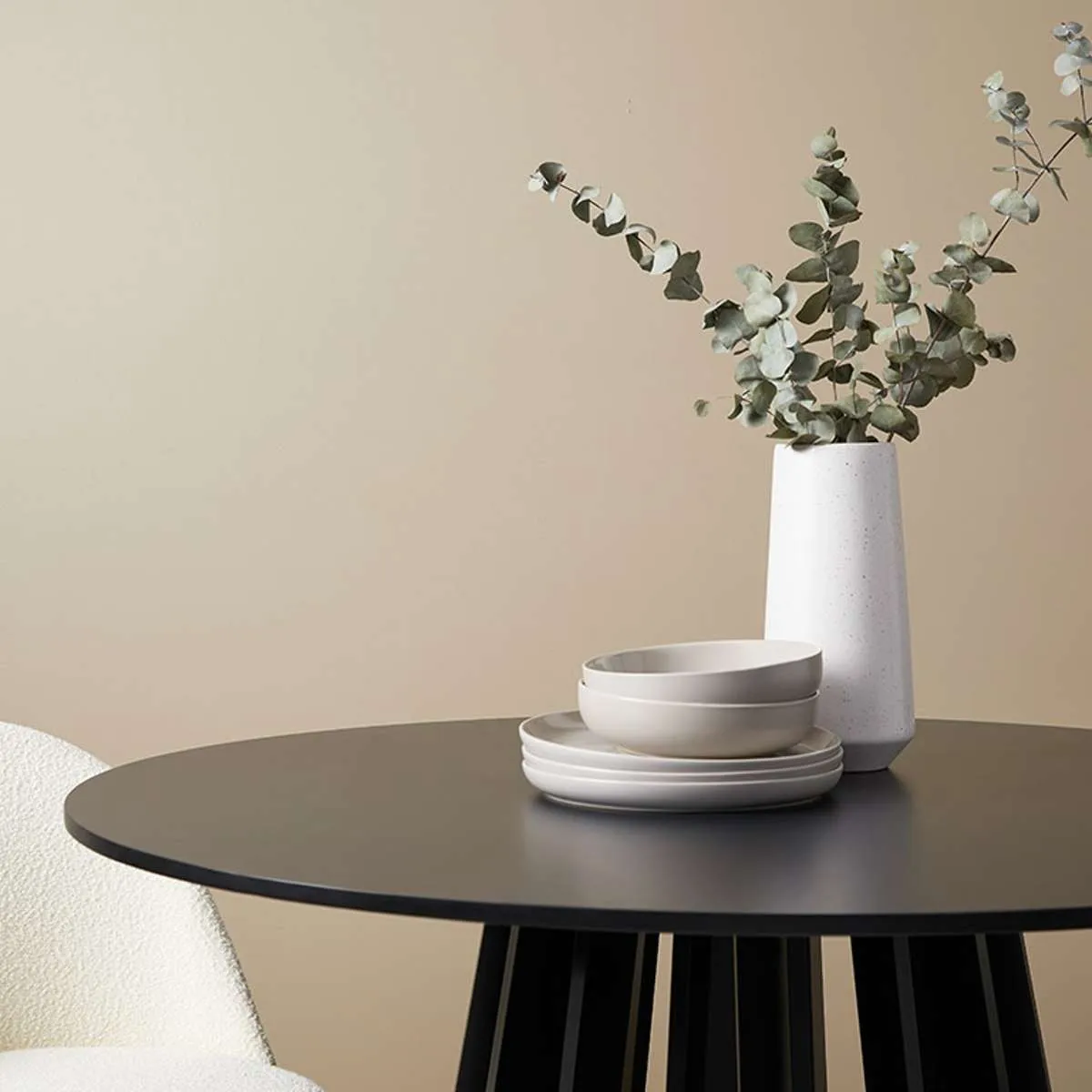 Rune Four Seater Slatted Round Dining Table - Black Mocka