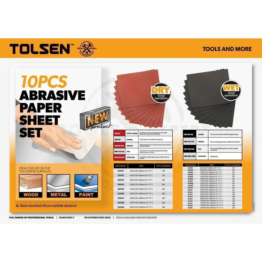 Tolsen Wet & Dry Sheet P280 (10pk)